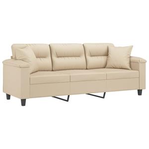 vidaXL Driezitsbank met kussens 180 cm microvezelstof crèmekleurig