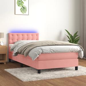 VidaXL Boxspring met matras en LED fluweel roze 90x200 cm