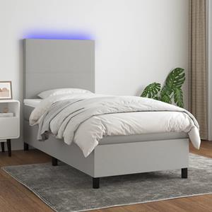 VidaXL Boxspring met matras en LED stof lichtgrijs 90x200 cm