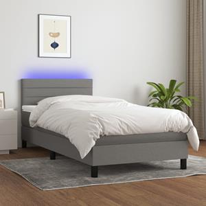 VidaXL Boxspring met matras en LED stof donkergrijs 100x200 cm