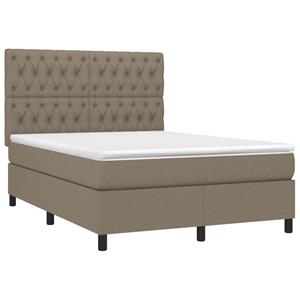 vidaXL Boxspring met matras en LED stof taupe 140x190 cm