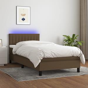 VidaXL Boxspring met matras en LED stof donkerbruin 100x200 cm
