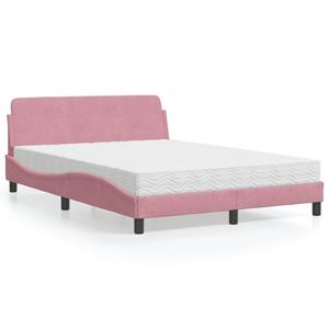 VidaXL Bed met matras fluweel roze 140x190 cm