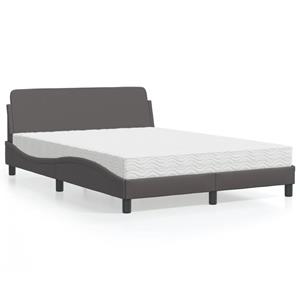 VidaXL Bed met matras kunstleer grijs 140x190 cm