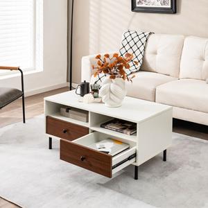 Costway Salontafel met 2 Laden en 2 Planken Woonkamertafel Rechthoekig met Opbergruimte Koffietafel Banktafel voor Woonkamer Slaapkamer