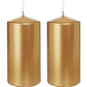 Trend Candles 2x Kaarsen goud 6 x 12 cm branduren sfeerkaarsen -