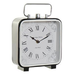 Items Tafelklok Zurich - zilver/wit - H27 cm - Dia klok 19 cm - glas/metaal - stijlvolle standaard -