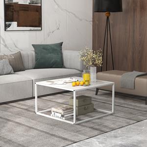 Costway Vierkante Salontafel Salontafel van Imitatiemarmer Metalen Frame Eenvoudig te Installeren 70 x 70 x 40cm (Wit)