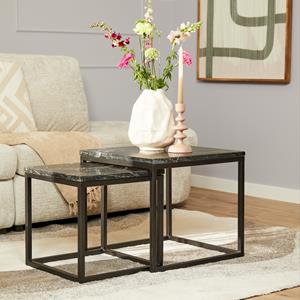 Het Steigerhouthuis Salontafel set Daan | Zwart marmer 50-40 cm