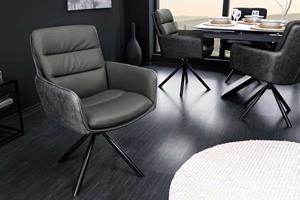 Invicta Interior Bureaustoel BIG GEORGE grijs echt leer microfiber met armleuning zwart metalen poten - 44219