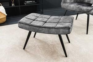 Invicta Interior Moderne kruk SCANDINAVIA grijs fluweel zwarte metalen poten voetenbank - 44026