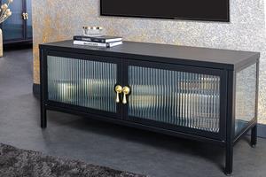 Invicta Interior Modern TV-lowboard AMSTERDAM 90cm zwartgouden geribbelde metalen vitrinekast - 43536