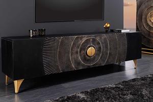 Invicta Interior Handgemaakte TV-lowboard GOLDEN SUNSET 180cm zwart goud massief mangohout metalen poten - 44303