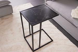 Invicta Interior Moderne bijzettafel SLIM LINE 65cm antraciet zwart marmer design metalen laptoptafel - 44178