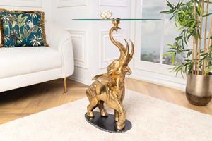 Invicta Interior Ronde bijzettafel OLIFANT 80cm goud metaal glas marmeren sculptuur handgemaakt - 43558