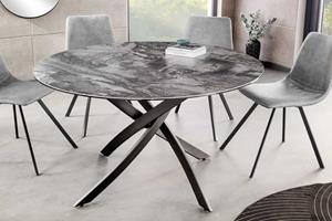 Invicta Interior Ronde eettafel ALPINE 120cm taupe keramiek marmer design zwart metalen frame - 44229