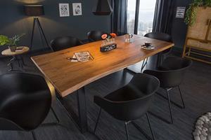 Invicta Interior Massief houten eettafel MAMMUT 200cm acacia 3,5cm tafelblad boomrand metaal zwart - 44512