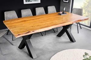 Invicta Interior Massief houten eettafel MAMMUT 200cm acacia X-frame zwart metalen boomrand 5cm tafelblad - 43787