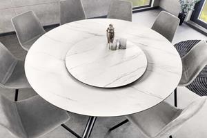 Invicta Interior Ronde eettafel SPIN 150cm wit keramiek marmer design zwart metalen poten met draaibaar blad - 44225