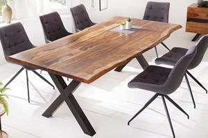 Invicta Interior Massief houten boomrand eettafel AMAZONAS 200cm bruin sheesham zwart metalen frame - 41063