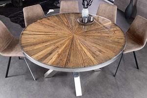 Invicta Interior Ronde eettafel BARRACUDA 140cm bruin teak massief hout glas zilver roestvrij staal verchroomd - 43623
