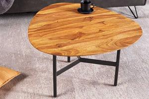 Invicta Interior Massief houten salontafel BEAUTY BY NATURE 60cm Sheesham steenafwerking niertafel driehoekig metaal - 43747