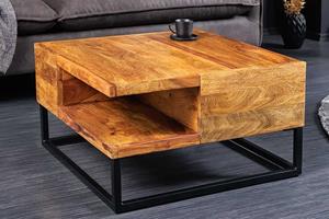 Invicta Interior Massief houten salontafel GIANT 60cm natuurlijke Sheesham steenafwerking metaal zwart met plank - 43750