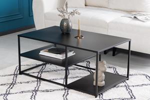 Invicta Interior Industriële salontafel DURA STEEL 100cm zwart metaal met 2 opbergvakken - 41726