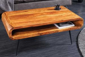 Invicta Interior Massief houten salontafel ALPHA 90cm natuurlijke Sheesham steenafwerking metalen poten met opbergruimte - 43749