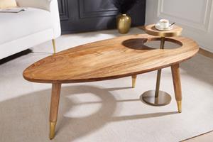 Invicta Interior Massief houten salontafel GATSBY 110cm bruin goud mango ovale ronde bijzettafel set van 2 retro design - 43348