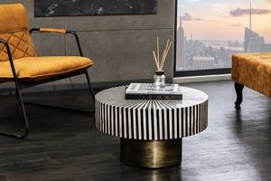 Invicta Interior Salontafel met beeninleg HARMONY NATURE 60cm rond zwart wit goud ingelegd handwerk - 42800