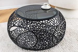 Invicta Interior Ronde salontafel SPIN 75cm zwart zwart glas metaal met opbergruimte handgemaakt - 44506