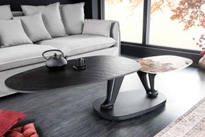 Invicta Interior Draaibare salontafel MOVEMENT zwart wit natuursteen keramiek 2 niveaus uitschuifbaar metalen onderstel - 44234