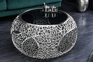 Invicta Interior Ronde salontafel SPIN 75cm zilver zwart glas metaal met opbergruimte handgemaakt - 44147