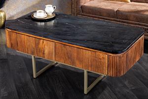 Invicta Interior Design salontafel GATSBY 110cm massief mangohout marmeren blad retro met lades goud - 43338