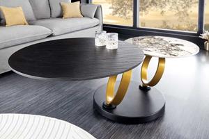 Invicta Interior Draaibare salontafel DANCING RINGS zwart wit goud natuursteen leisteen keramiek rond - 44317