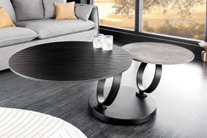 Invicta Interior Draaibare salontafel DANCING RINGS zwart grijs beton leisteen keramiek rond metalen onderstel - 44316