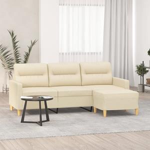 VidaXL Driezitsbank met voetenbank 180 cm stof crèmekleurig
