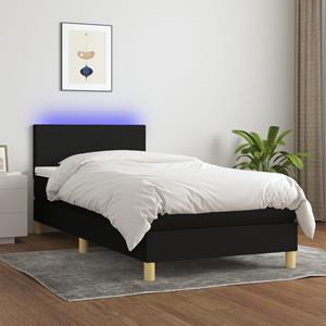 VidaXL Boxspring met matras en LED stof zwart 90x200 cm