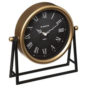 Atmosphera Tafelklok Roma - goud/zwart - H26 cm - Dia klok 21 cm - glas/metaal - op standaard -