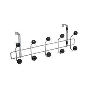 5five Deurkapstok - 10 ophanghaken/knoppen - zilver/zwart - 44x17cm -