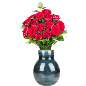 Natural Living Bloemenvaas Lourdes - donkerblauw transparant - gerecycled glas - D20 x H24 cm - Ronde bol vorm vaze -
