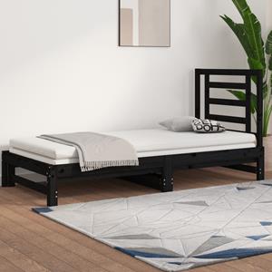 VidaXL Slaapbank uitschuifbaar massief grenenhout zwart 2x(90x200) cm