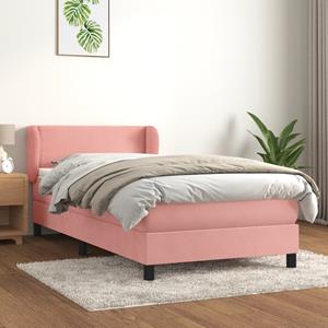 VidaXL Boxspring met matras fluweel roze 90x200 cm