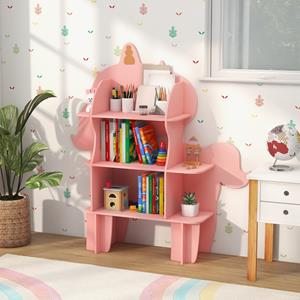 Costway Kinderrek 2 Niveaus Houten Speelgoedrek met Open Planken Schattige Boekenkast Kinderkamerrek voor Kinderkamer Speelkamer