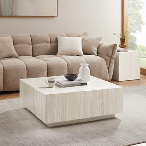 Artistiq Living Artistiq Salontafel Helder Travertinlook, 90 x 90cm - Beige