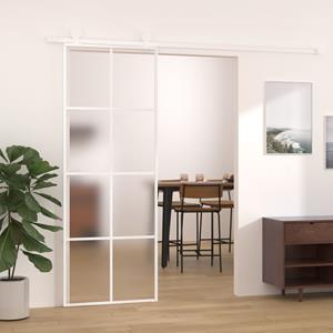VidaXL Schuifdeur 76x205 cm mat ESG-glas en aluminium wit