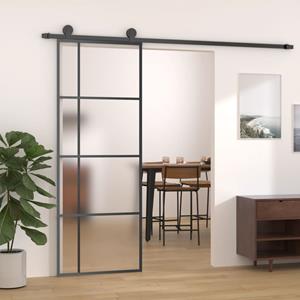 VidaXL Schuifdeur 76x205 cm mat ESG-glas en aluminium zwart