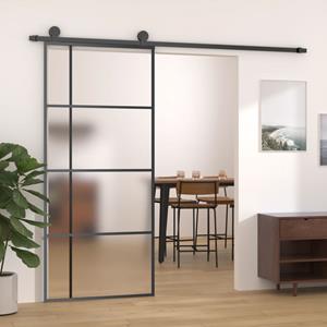 VidaXL Schuifdeur 90x205 cm mat ESG-glas en aluminium zwart
