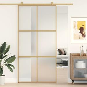 VidaXL Schuifdeur 102,5x205 cm mat ESG-glas en aluminium goudkleurig